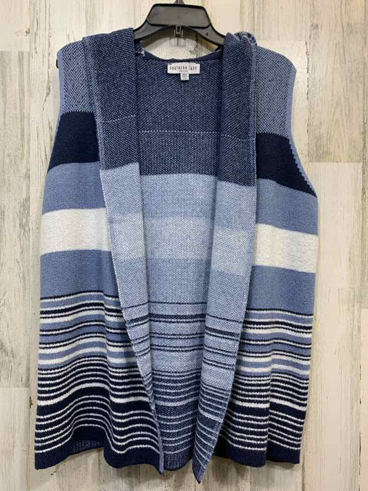 PRE-OWNED SOUTHERN LADY Tops Size PM NVY/BLU/WHT Stripe SLEEVELESS W/HOOD Vest