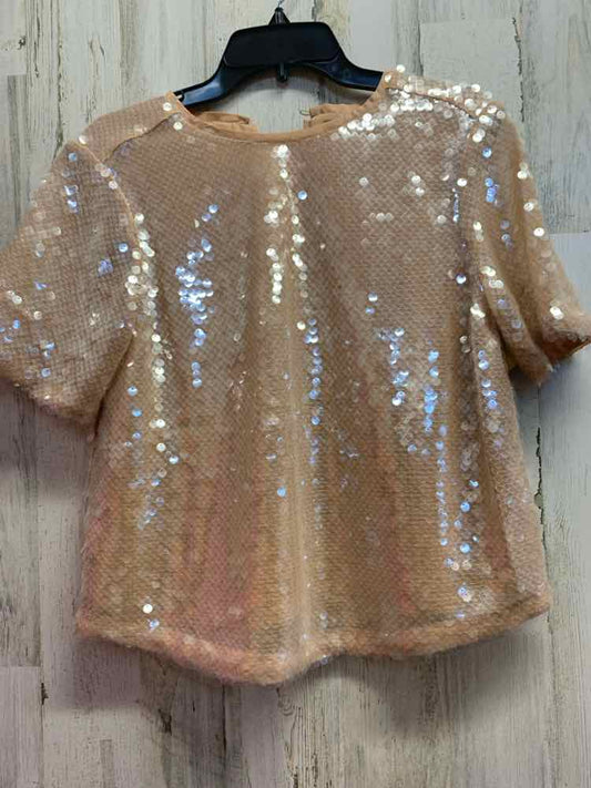 PRE-OWNED LOFT Tops Size L Tan Sequined SEQUINED SHORT SLEEVES Blouse/TAUPE TANK