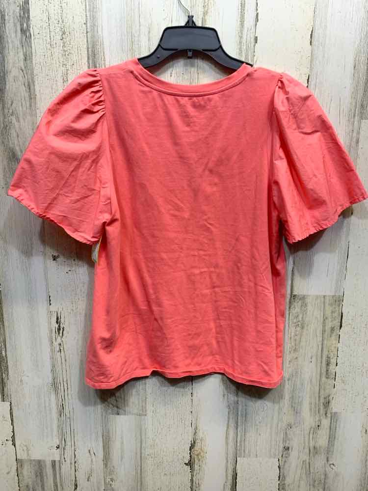 PRE-OWNED A NEW DAY Tops Size L Pink Solid PUFF SLEEVES Shirt/SHORT SLEEVE PINK