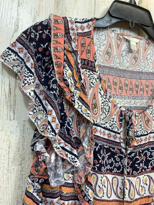 PRE-OWNED CATO PLUS SIZES Size 18/20 BLK/WHT/ORNG Paisley RUFFLE SLEEVE Blouse