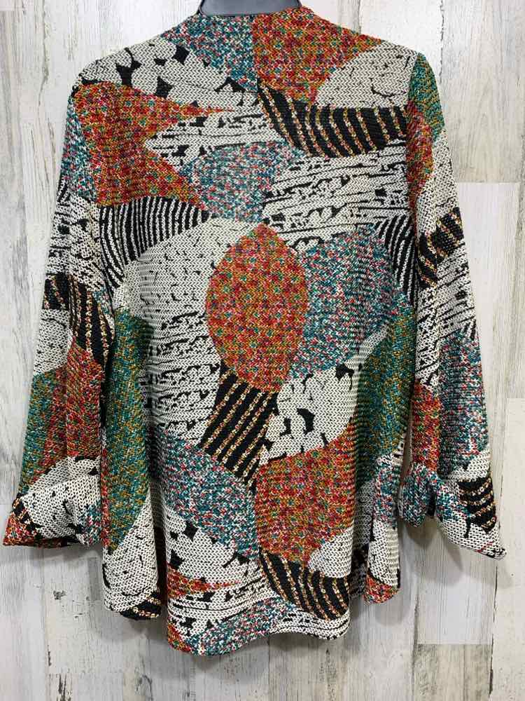 PRE-OWNED IC BY CONNIE K Size L Tops BLACK/WHITE/GREEN/RED BUTTON UP Cardigan