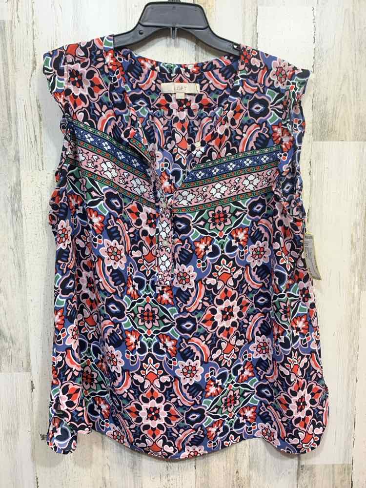 PRE-OWNED LOFT Size XXL BLK/PNK/RED/GRN Floral SLEEVELESS Blouse/BUTTON DOWN