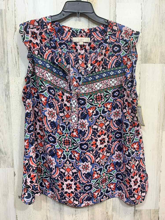 PRE-OWNED LOFT Size XXL BLK/PNK/RED/GRN Floral SLEEVELESS Blouse/BUTTON DOWN