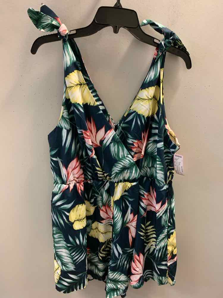 Size 2X PLUS SIZES GRN/YEL/PINK Floral Romper