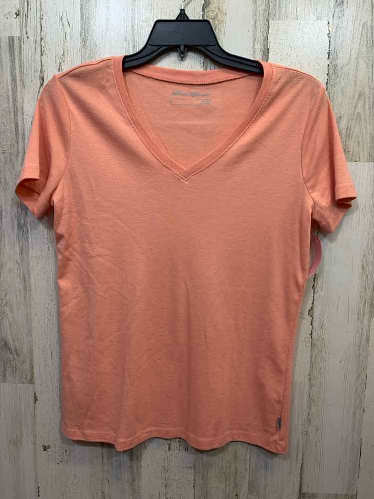 PRE-OWNED EDDIE BAUER Tops Size XL Peach Solid SHORT SLEEVES Shirt/PEACH V-CUT C