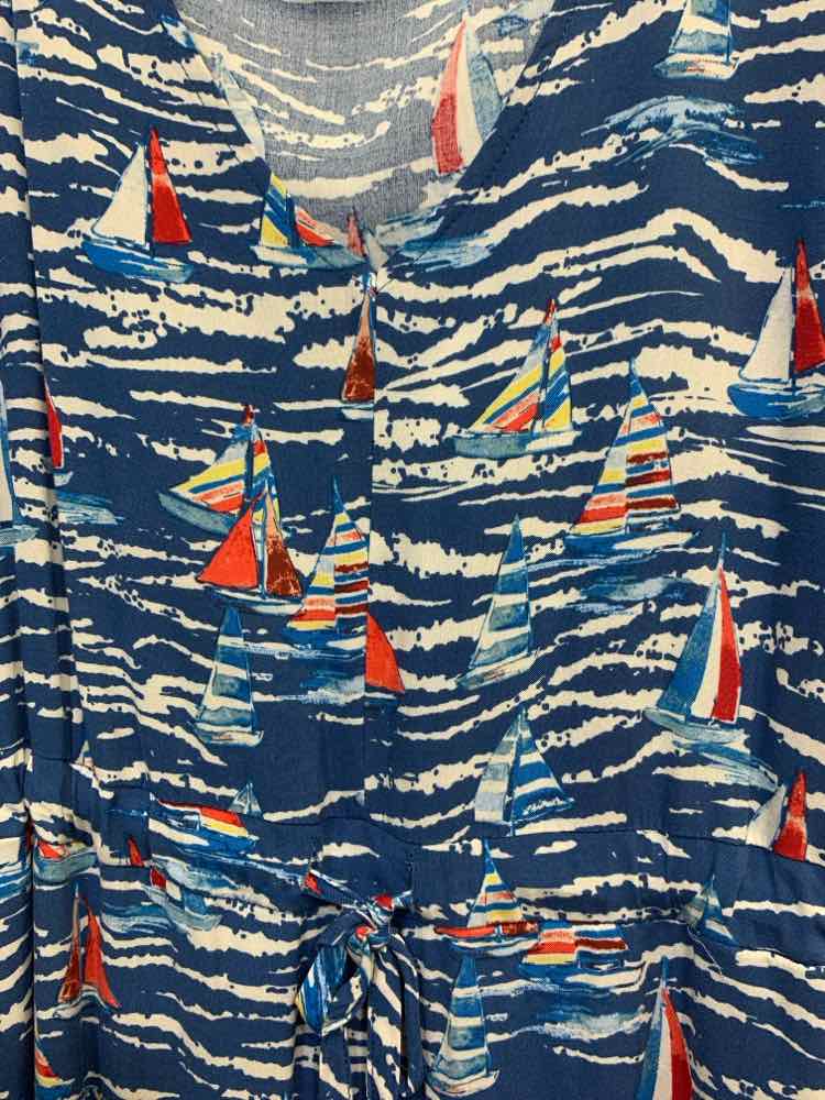 PRE-OWNED STITCH Dresses and Skirts Size L BLUE/RED/WHT SAILBOATS TIERED Dress/S