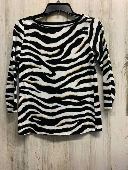 PRE-OWNED TALBOTS Tops Size XS BLACK/WHITE/TAN ZEBRA 3/4 LENGTH TOP/3/4 LENGTH T