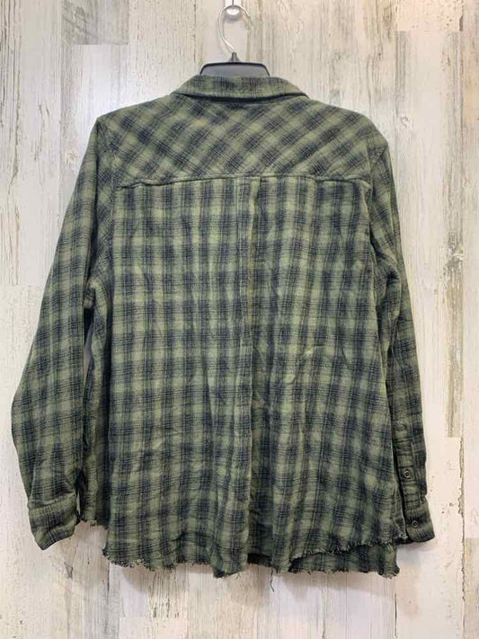 PRE-OWNED LUCKY BRAND Tops Size XL GRN/BLK Plaid LONG SLEEVES TOP