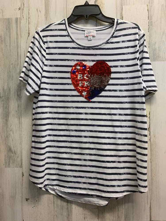 PRE-OWNED LIBERTY PARK Tops Size L WHITE/BLUE/RED SEQUINED SHORT SLEEVES Shirt/S