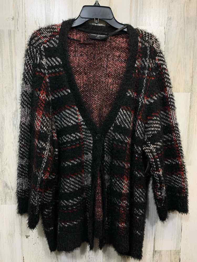 PRE-OWNED LANE BRYANT Tops Size 22/24 BLACK/RED/WHITE Plaid SWEATER Sweater/PLAI