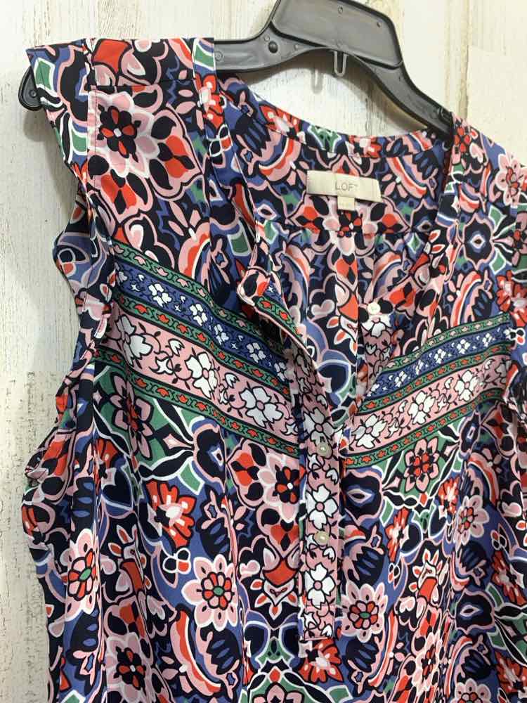 PRE-OWNED LOFT Size XXL BLK/PNK/RED/GRN Floral SLEEVELESS Blouse/BUTTON DOWN