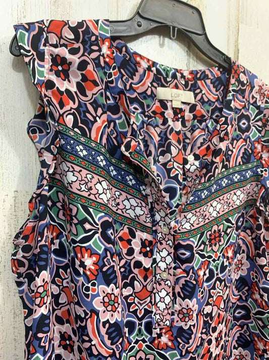 PRE-OWNED LOFT Size XXL BLK/PNK/RED/GRN Floral SLEEVELESS Blouse/BUTTON DOWN