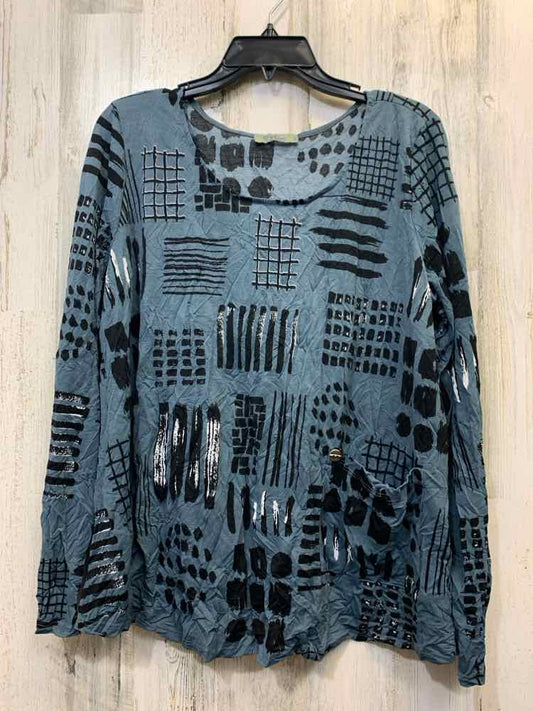 CHALET ET CECE Tops Size L BLU/BLK ELASTIC LONG SLEEVES TOPSTROKES & SQUARES PKT