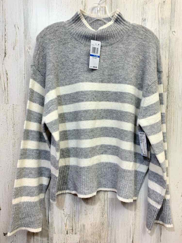 NWT ULTRA FLIRT Tops Size XL GRAY/WHT Stripe LONG SLEEVES Sweater
