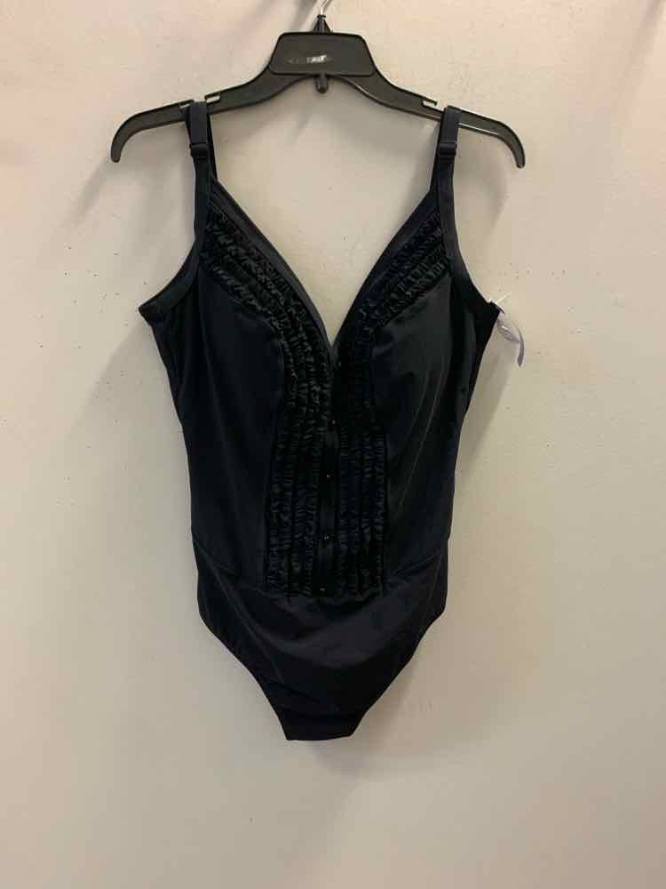 NWT PROFILE Swimwear Size 16 Black SPAGHETTI STRAP Swimsuit
