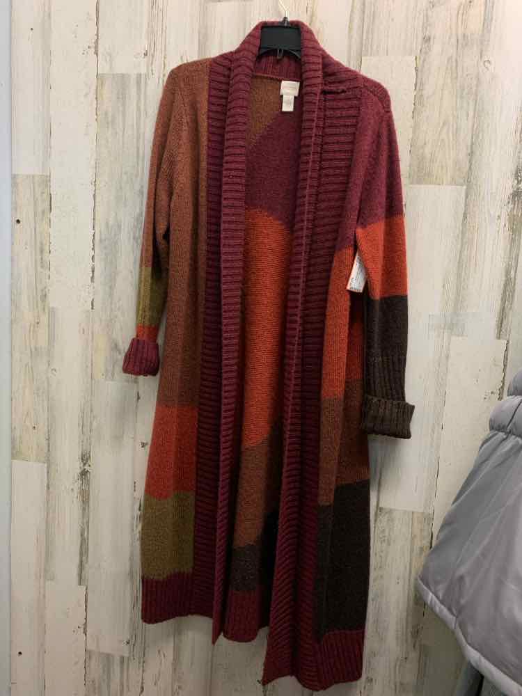 PRE-OWNED CHICO'S Tops Size 1 PURPLE/ORANGE/TAN STRIPES CARDIGAN Cardigan/PURPLE/