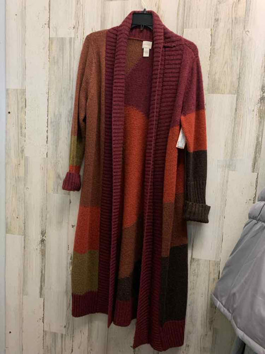 PRE-OWNED CHICO'S Tops Size 1 PURPLE/ORANGE/TAN STRIPES CARDIGAN Cardigan/PURPLE/