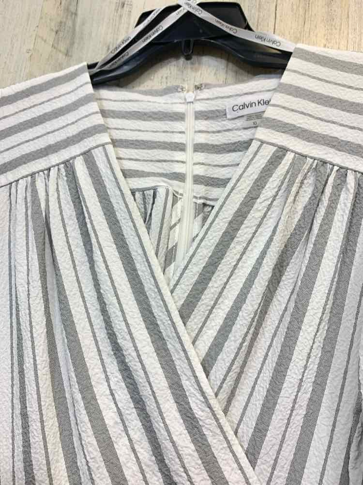 PRE-OWNED CALVIN KLIEN Dresses and Skirts Size 10 WHITE/BLACK STRIPES Dress/BLAC