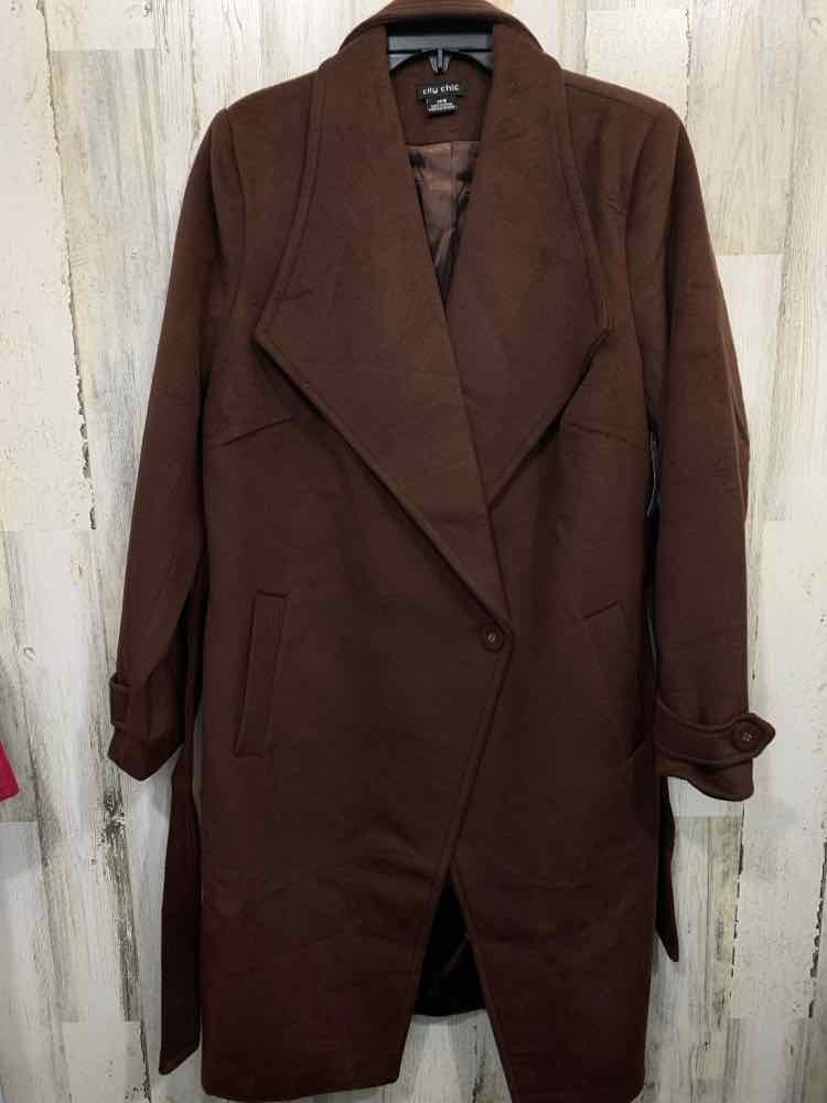 PRE-OWNED CITY CHIC Size 18 JACKETS / COATS Brown LONG SLEEVE WRAP TRENCH COAT