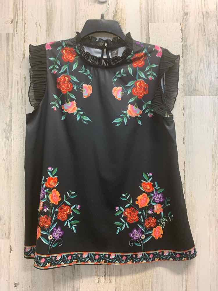 PRE-OWNED EMORY ROSE Tops Size L BLACK/RED/GREEN/PINK/ORANGE Floral Blouse/FLORA