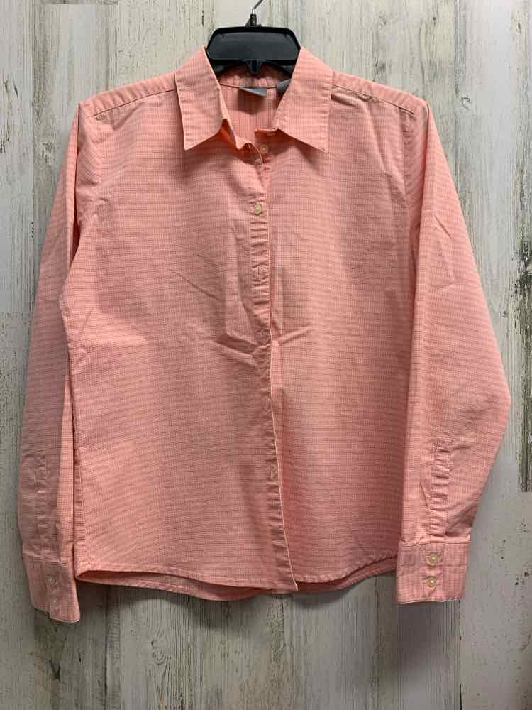 PRE-OWNED BASS Tops Size M SALMON MICRO PLAID BUTTON UP TOP/LONG SLEEVE MICRO PL