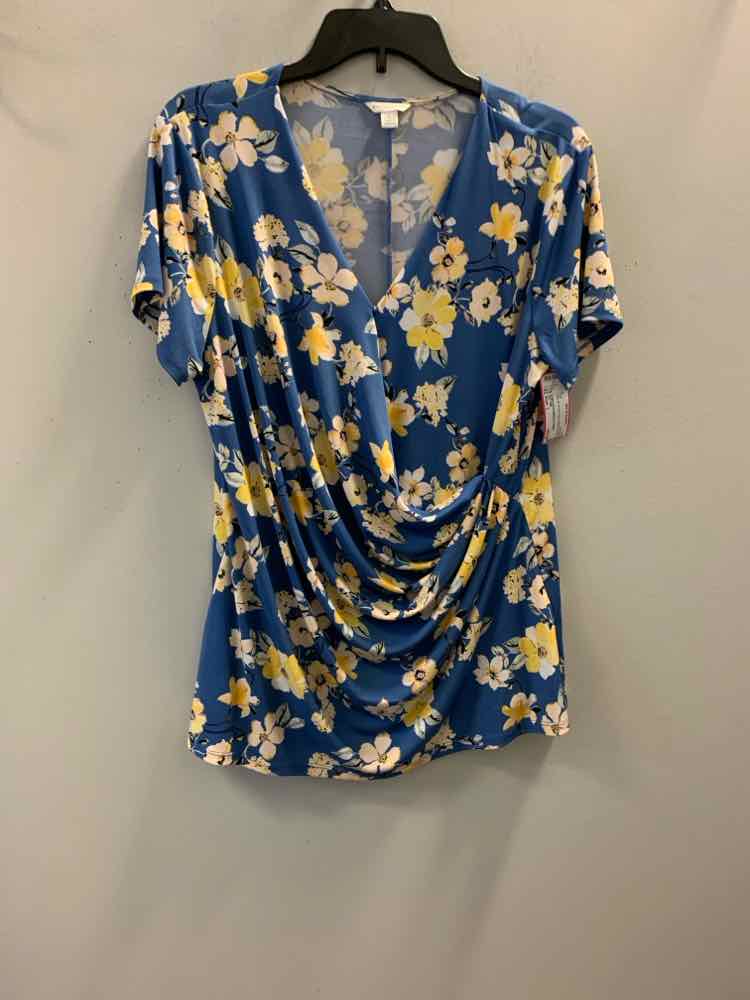 EST 1946 Tops Size L BLU/YLW Floral SHORT SLEEVES TOP