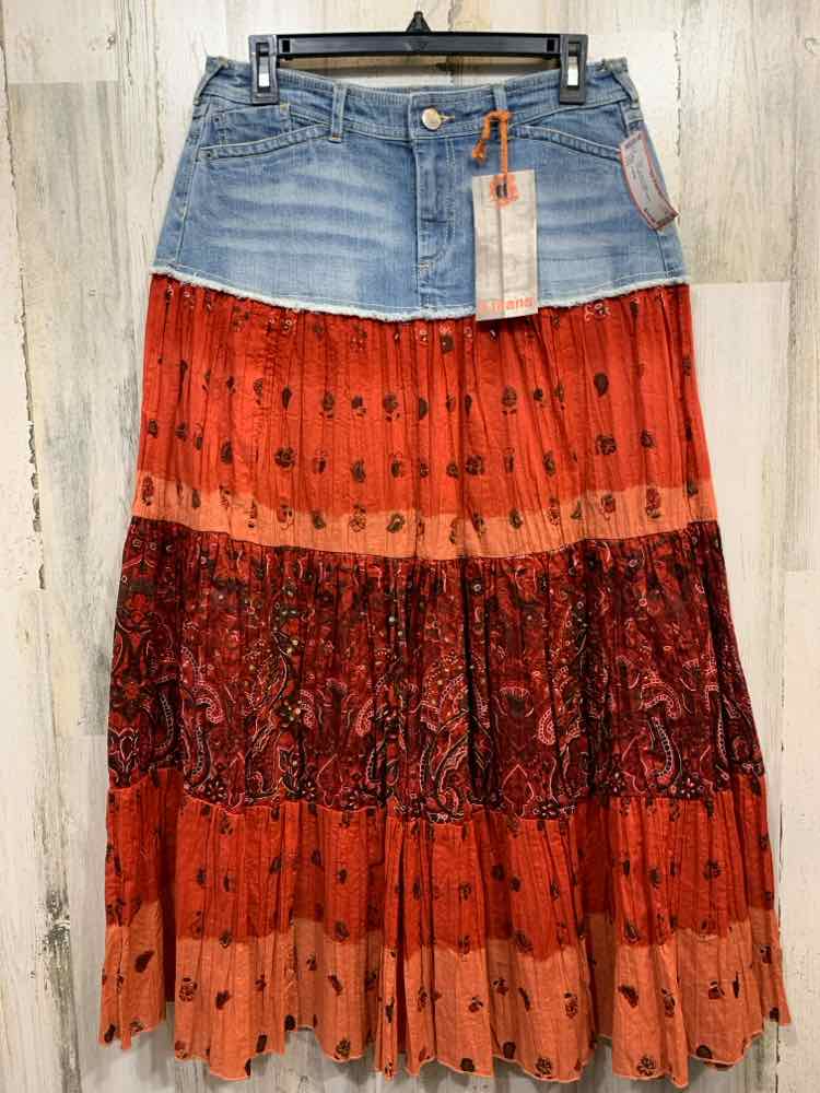 NWT D JEANS 10 BOTTOMS DENIM/RED/BRWN Paisley Maxi