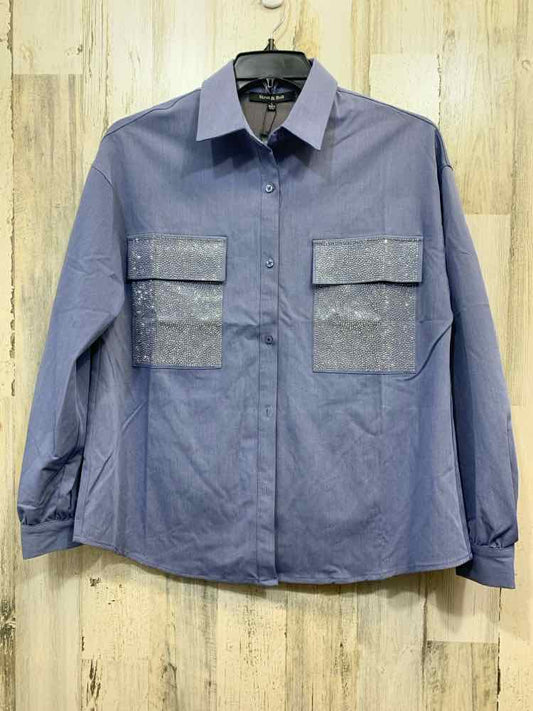 NWT STRUT & BOLT Tops Size L Blue Denim DENIM RHINESTONE BUTTON UP Shirt/DENIM B