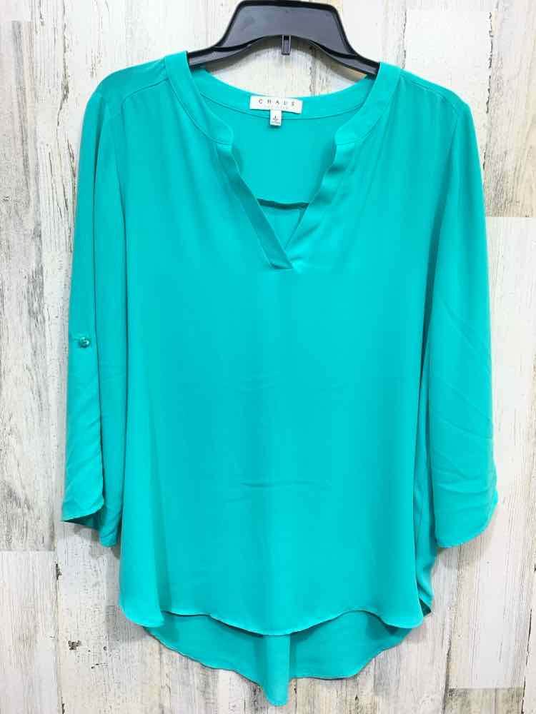 PRE-OWNED CHAUS Tops Size L MINT GREEN TAB SLEEVE Blouse