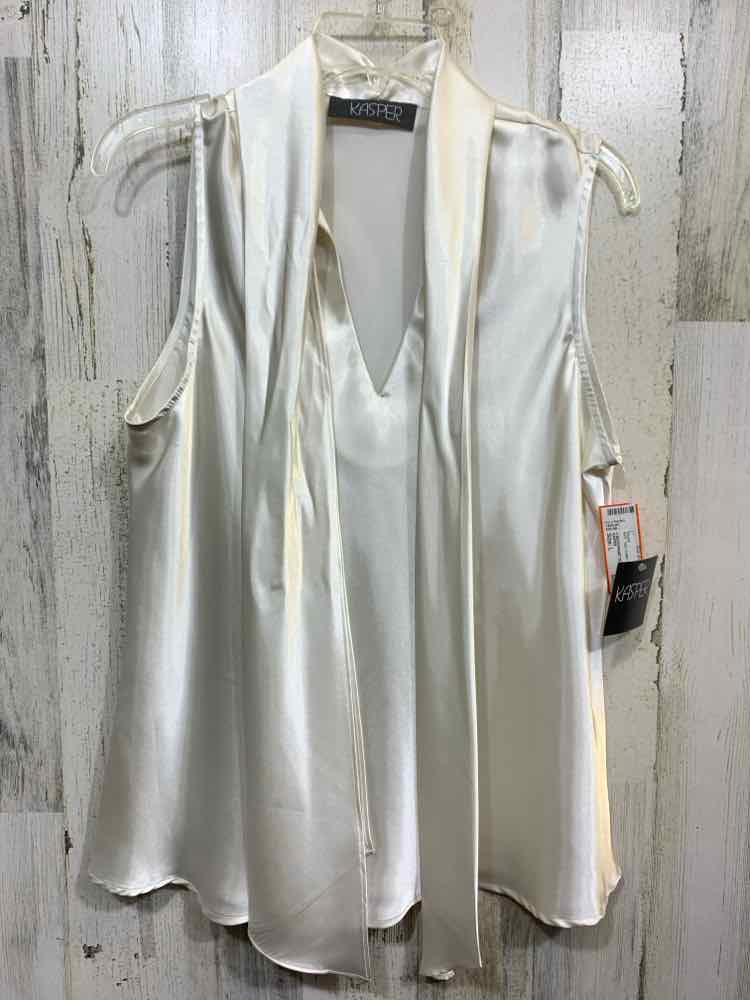 NWT KASPER Size L Tops Cream SLEEVELESS V NECK/FRONT TIE Blouse
