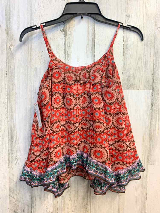 PRE-OWNED PATRONS OF PEACE Tops Size S RED/PEACH MANDALA SPAGHETTI STRAP TOP