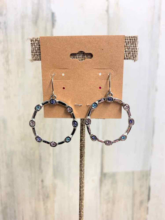 Earrings/BLUE & PINK RHINESTONE CIRCLE EARRINGS.