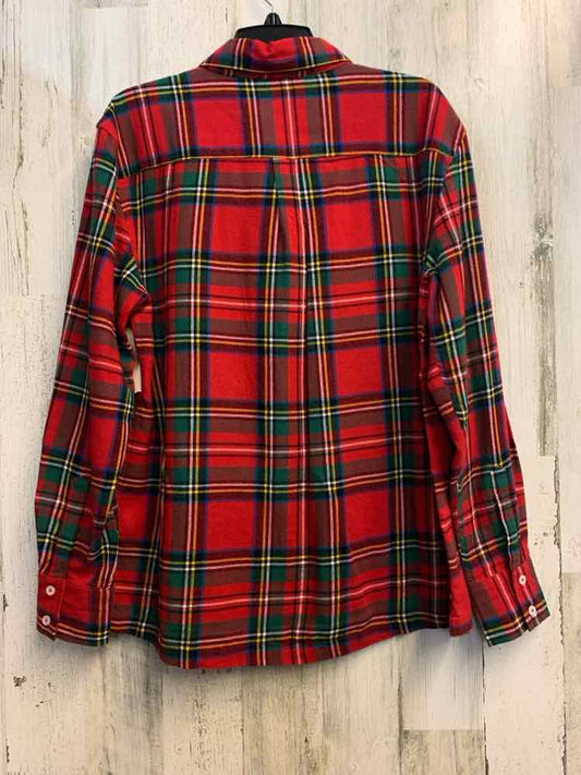 PRE-OWNED SIMPLY SOUTHERN Tops Size M PLAID Plaid LONG SLEEVES TOP/RED/GREEN/WHI