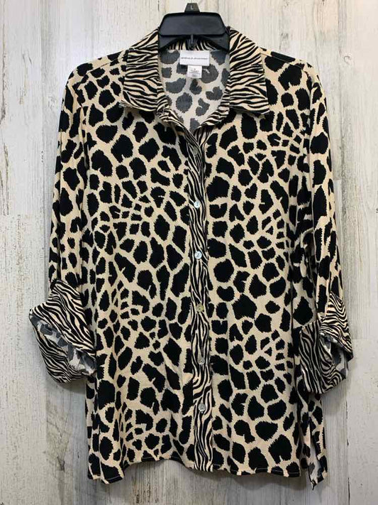 ALFRED DUNNER Tops Size S BEG/BLK Animal Print LONG SLEEVES Shirt