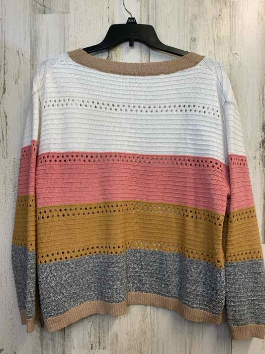 EMERY ROSE PLUS SIZES Size 2X WHT/PINK/GOLD/GRAY Stripe CARDIGAN Cardigan