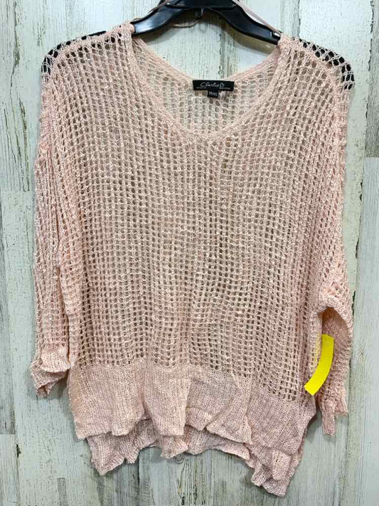 PRE-OWNED CHARLIE Tops Size XS Pink 3/4 SLEEVE CROCHET Blouse