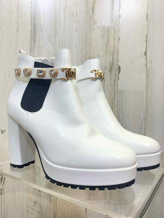 Juicy Couture SHOES Shoe Size 10 White Faux LeatherBLOCK HEEL RHINESTONE STRAP