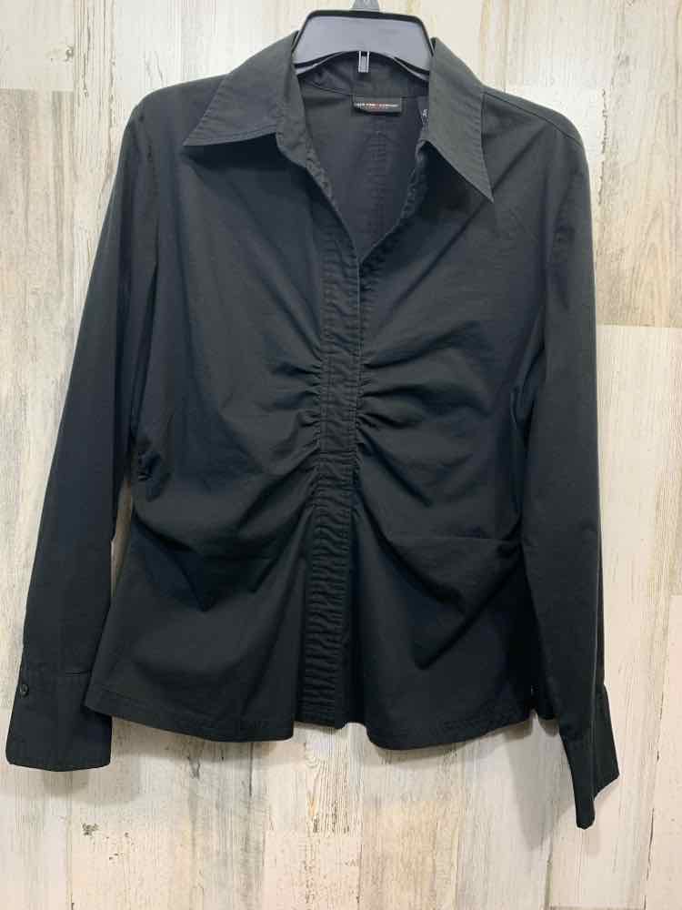 PRE-OWNED NEW YORK & CO Tops Size 14 Black Solid LONG SLEEVE Blouse/BLACK LONG S