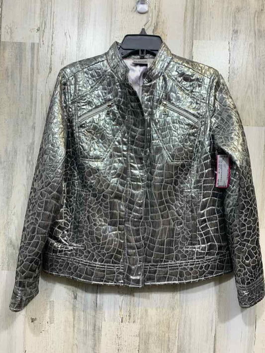 CHICO'S/CROCODILE TEXTURE METALLIC SILVER JACKET
