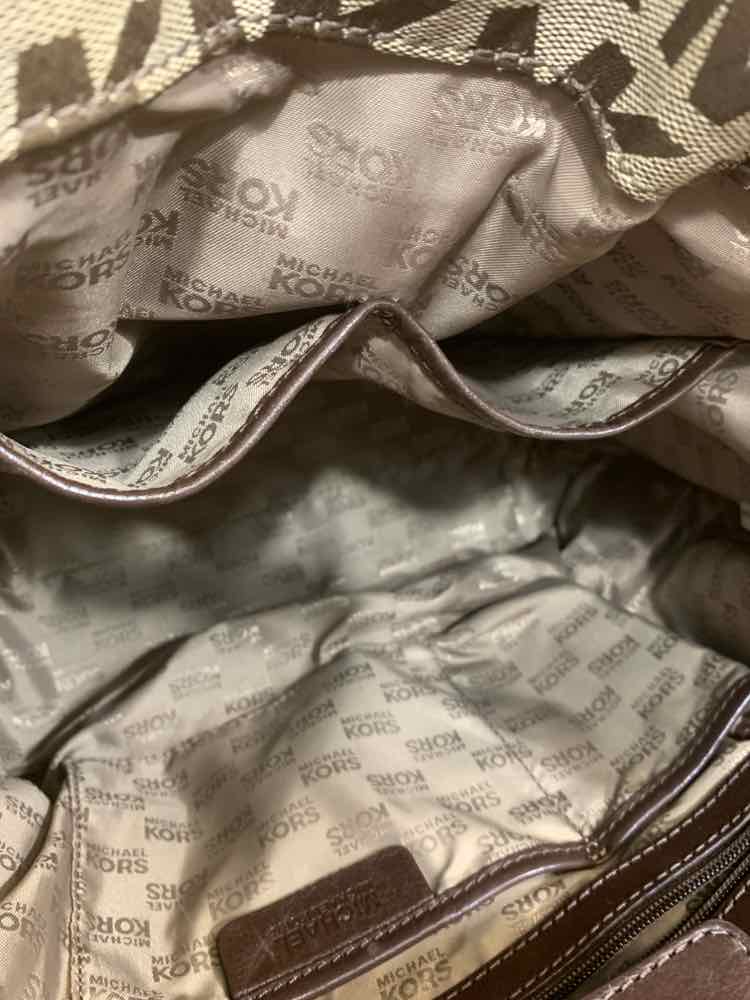 PRE-OWNED MICHAEL KORS LGT BRWN/DRK BRWN Handbag/LIGHT BROWN/DARK BROWN MONO GRA