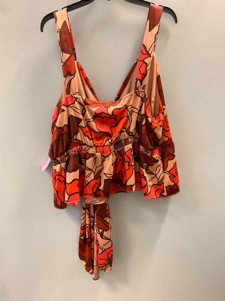 Size 3X NINA PARKER RUST/CORAL/ORANGE Floral CAMISOLE TOP