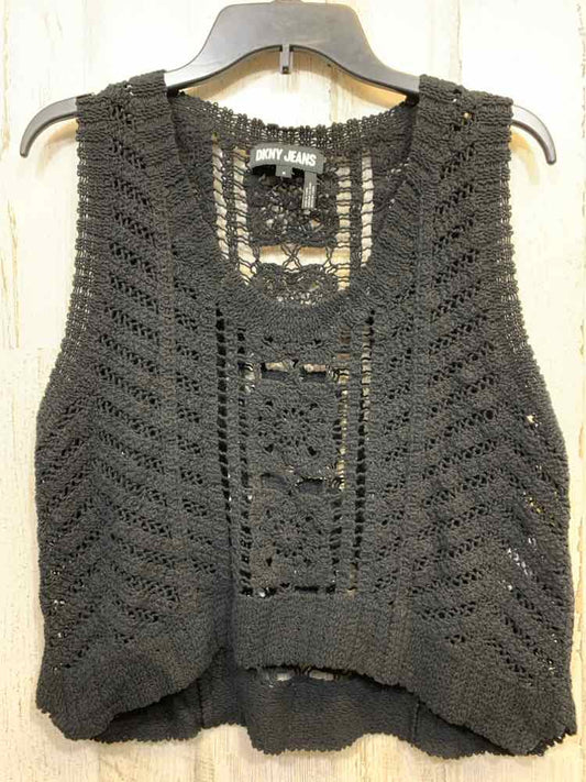 NWT DKNY Tops Size M Black Crochet KNIT SLEEVELESS /DEEP ROUND U SHAPE NECKLINE