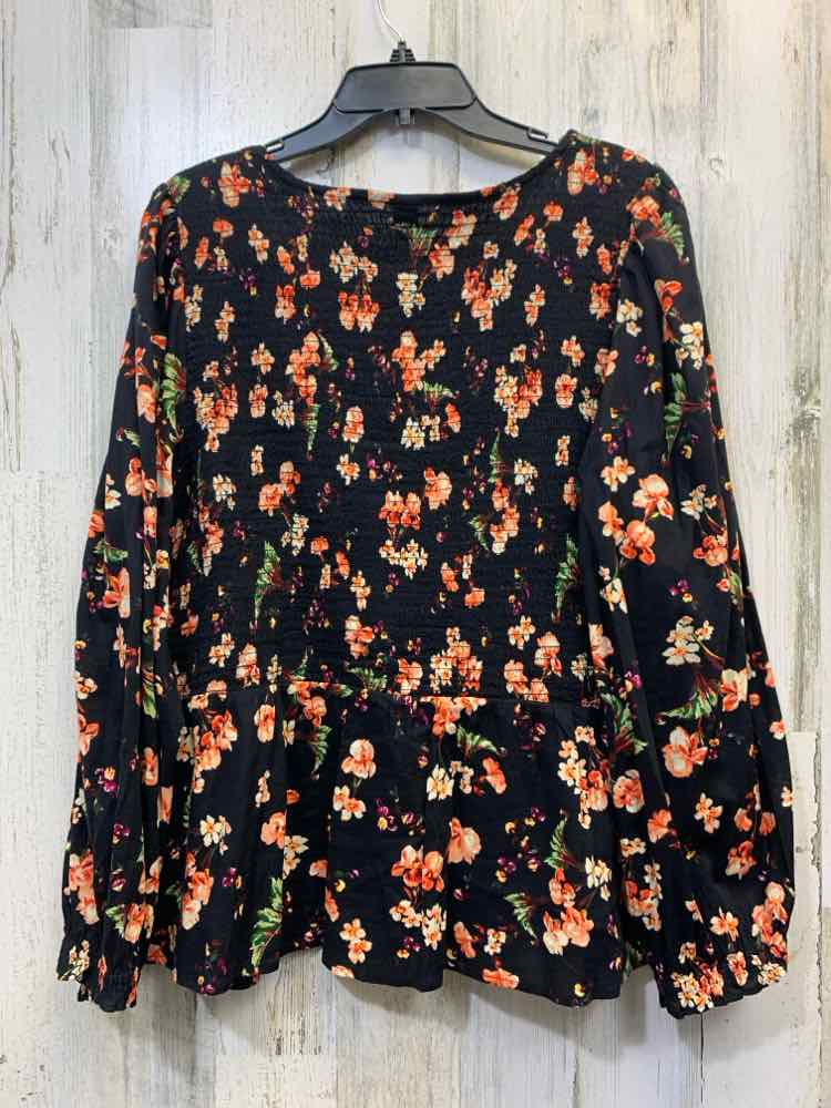 PRE-OWNED OLD NAVY PLUS SIZES Size XXL BLACK/ORANGE Floral LONG SLEEVES TOP/BLAC
