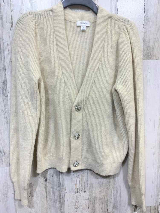 NWT ON 34TH Size M Tops Cream RIB KNIT LONG SLEEVES/RHINESTONE BUTTONS Cardigan