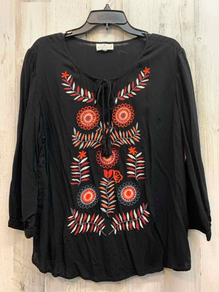 GRAND & GREENE Tops Size L BLK/CORAL/RED/WHT 3/4 LENGTH TOP