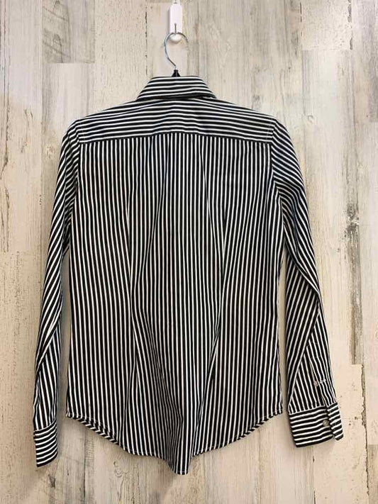 PRE-OWNED Ralph Lauren Tops Size 4 BLK/WHT Stripe LONG SLEEVES TOP/BUTTON UP