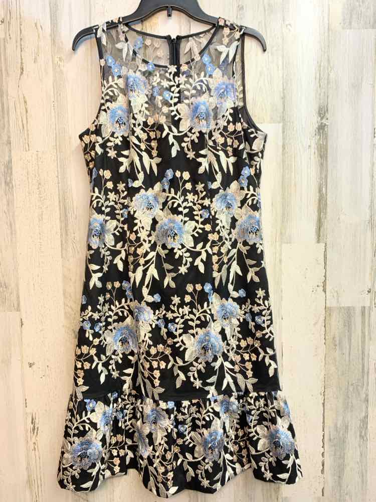 PRE-OWNED WHITE HOUSE Dresses and Skirts Size 12 BLK/TAN/BLU Floral Dress