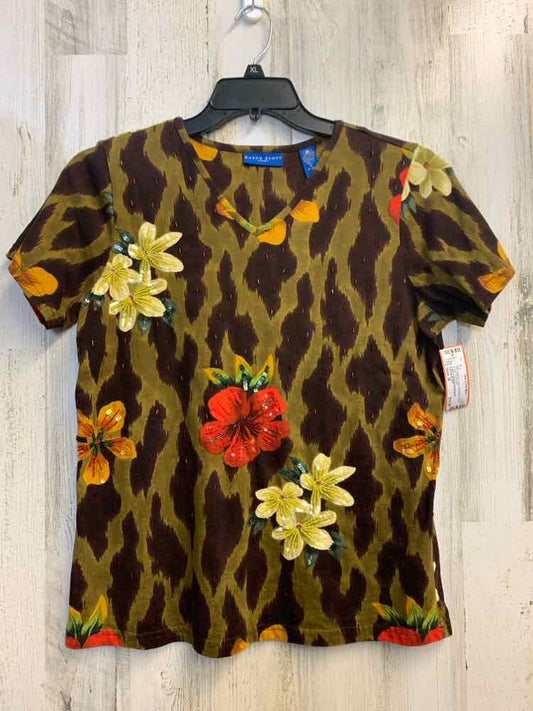 PRE-OWNED KAREN SCOTT Tops Size M BRN/GRN Floral SHORT SLEEVES TOP