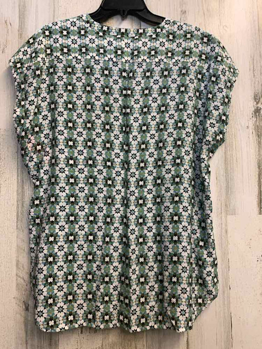 PRE-OWNED van heusen Tops Size XL GRN/WHT/BLU PATTERN CAP SLEEVES TOP