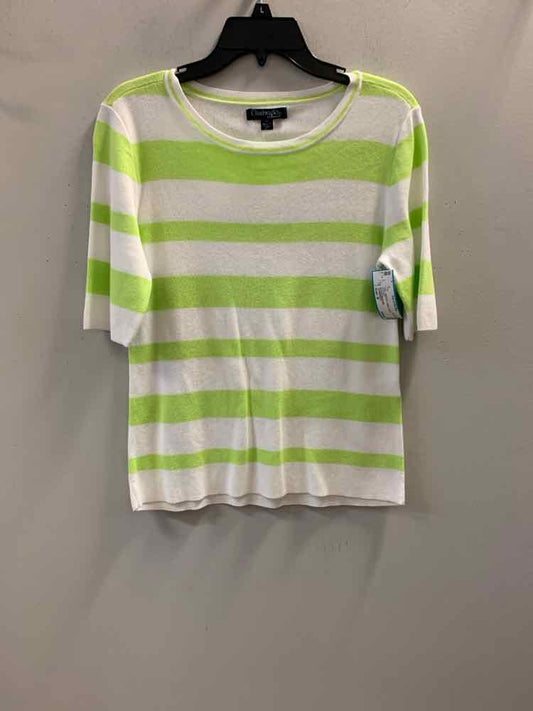 CHADWICK'S Tops Size M LIME/WHT Stripe SHORT SLEEVES TOP